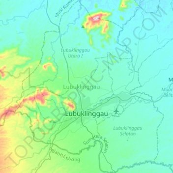 Топографическая карта Lubuklinggau, высота, рельеф