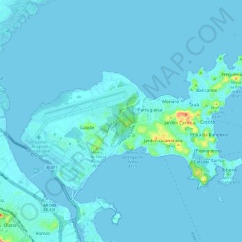 Топографическая карта Ilha do Governador, высота, рельеф