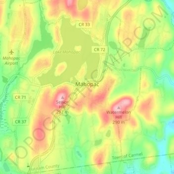 Топографическая карта Mahopac, высота, рельеф