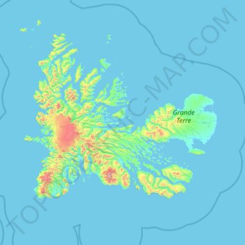 Топографическая карта Îles Kerguelen, высота, рельеф