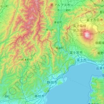 Топографическая карта Сидзуока, высота, рельеф