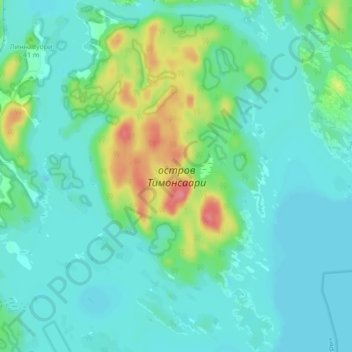 Топографическая карта остров Тимонсаари, высота, рельеф