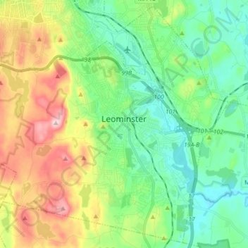 Топографическая карта Leominster, высота, рельеф
