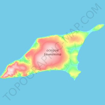 Топографическая карта остров Беннетта, высота, рельеф