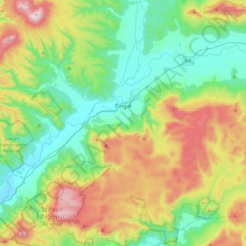 Топографическая карта Fingal, высота, рельеф