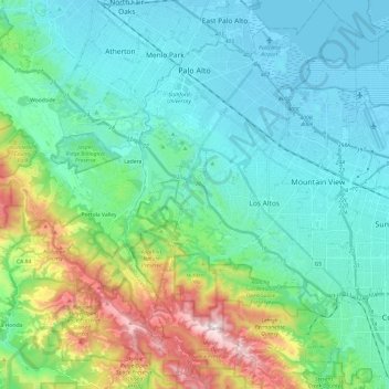 Топографическая карта Palo Alto, высота, рельеф
