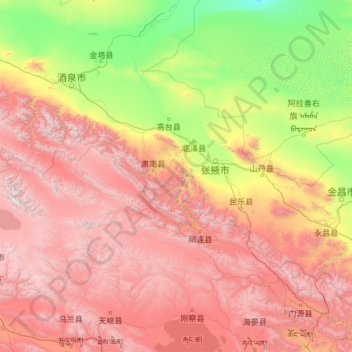 Топографическая карта 张掖市, высота, рельеф
