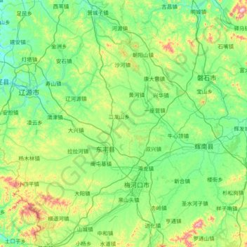 Топографическая карта 东丰县, высота, рельеф