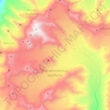Топографическая карта ледник Корженевского, высота, рельеф