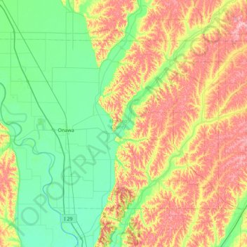 Топографическая карта Monona County, высота, рельеф