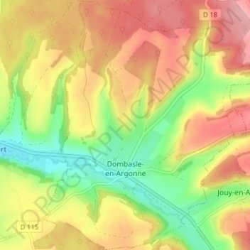 Топографическая карта Dombasle-en-Argonne, высота, рельеф