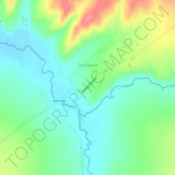 Топографическая карта Таштамак, высота, рельеф