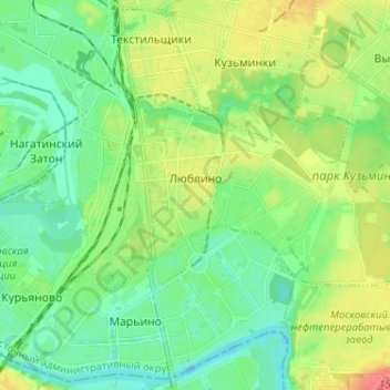 Топографическая карта район Люблино, высота, рельеф