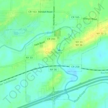 Топографическая карта Village of Churchville, высота, рельеф