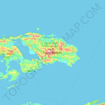 Топографическая карта Pulau Waigeo, высота, рельеф