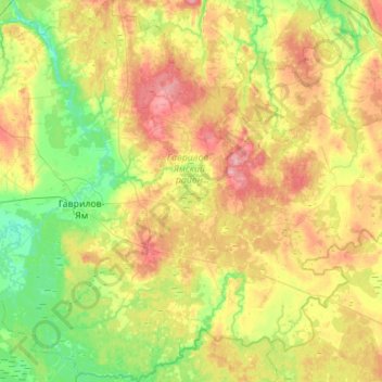 Топографическая карта Заячье-Холмское сельское поселение, высота, рельеф