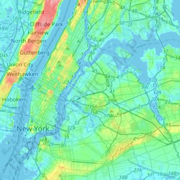 Топографическая карта East River, высота, рельеф