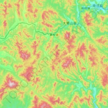 Топографическая карта 朗乡镇, высота, рельеф