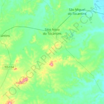 Топографическая карта Sítio Novo do Tocantins, высота, рельеф
