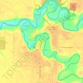 Топографическая карта Ред-Лейк-Фолс, высота, рельеф
