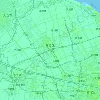 Топографическая карта Цзядин, высота, рельеф