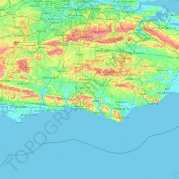Топографическая карта Sussex, высота, рельеф