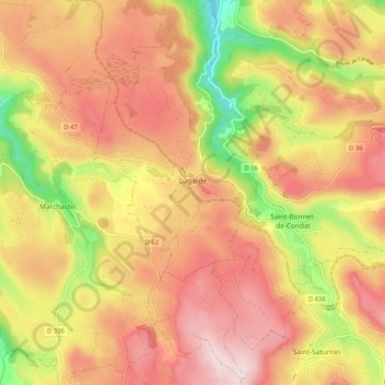 Топографическая карта Lugarde, высота, рельеф