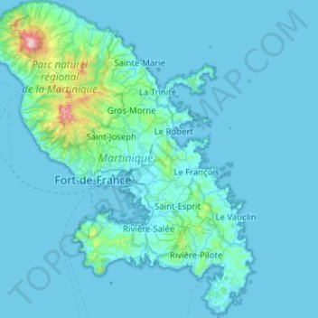 Топографическая карта Martinique, высота, рельеф