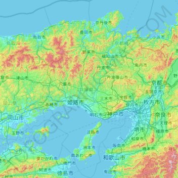 Топографическая карта 兵庫県, высота, рельеф