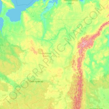 Топографическая карта Республика Коми, высота, рельеф