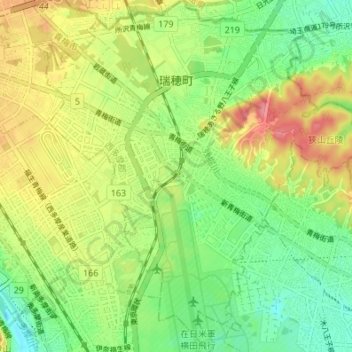 Топографическая карта 瑞穗町, высота, рельеф