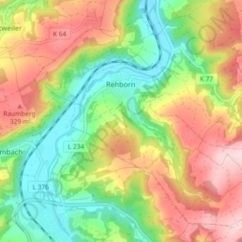 Топографическая карта Rehborn, высота, рельеф