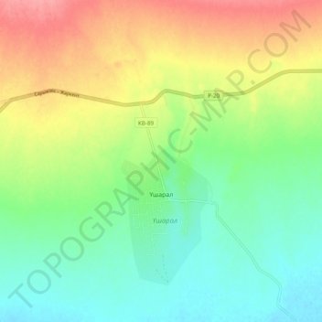 Топографическая карта Ушарал, высота, рельеф
