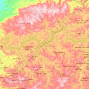 Топографическая карта Represa de Itupararanga, высота, рельеф
