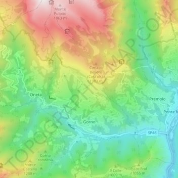 Топографическая карта Gorno, высота, рельеф