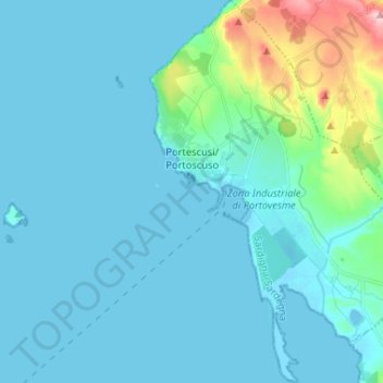Топографическая карта Portoscuso, высота, рельеф