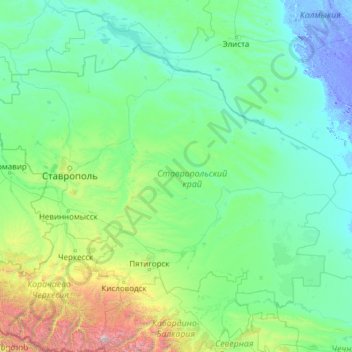 Топографическая карта Ставропольский край, высота, рельеф