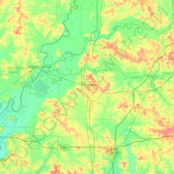 Топографическая карта Gibson County, высота, рельеф
