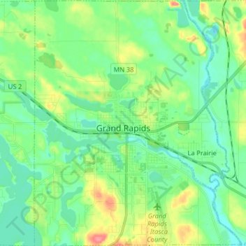 Топографическая карта Grand Rapids, высота, рельеф