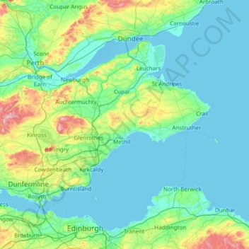 Топографическая карта Fife, высота, рельеф