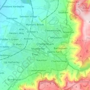 Топографическая карта Cheltenham, высота, рельеф