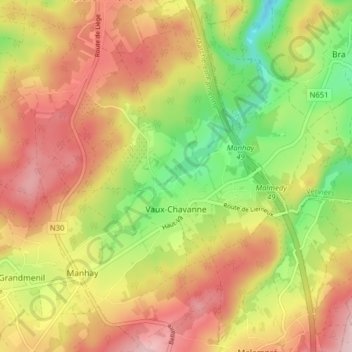 Топографическая карта Vaux-Chavanne, высота, рельеф