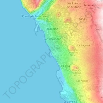 Топографическая карта Tazacorte, высота, рельеф