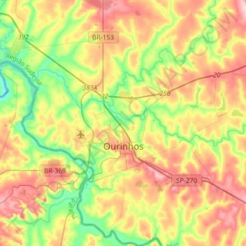Топографическая карта Ourinhos, высота, рельеф