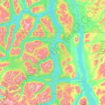Топографическая карта Tagish Lake, высота, рельеф
