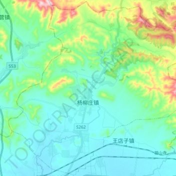 Топографическая карта 杨柳庄镇, высота, рельеф
