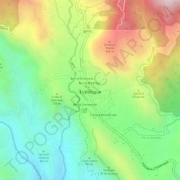 Топографическая карта Tamanique, высота, рельеф