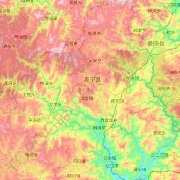 Топографическая карта 寿宁县, высота, рельеф