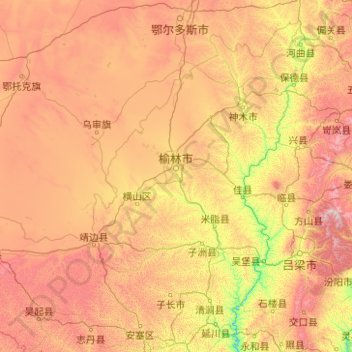 Топографическая карта Yulin Municipality, высота, рельеф