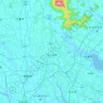 Топографическая карта Цукуба, высота, рельеф
